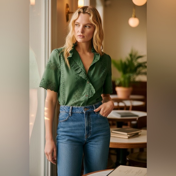 Sézane Dalhia Shirt in Bottle Green FR 38 / US 6 - Picture 8 of 8